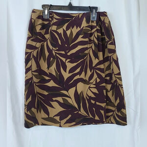 Jones New York Vintage Tan Purple Tropical Print Silk‎ Above Knee Lined Skirt 10